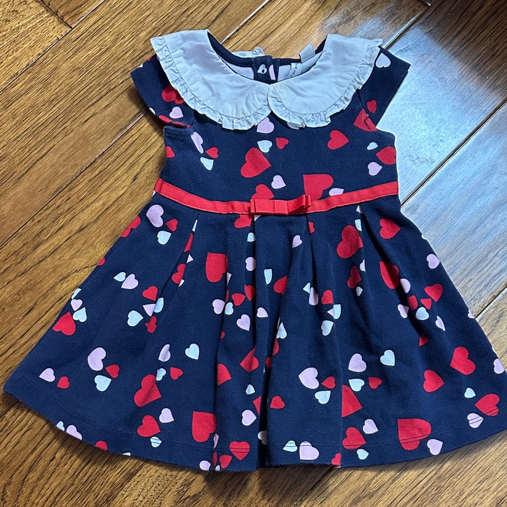 Navy Blue Heart Print Kids Dress